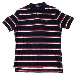 Polo By Ralph Lauren Navy Colorblock Red Striped Polo Shirt Size Large